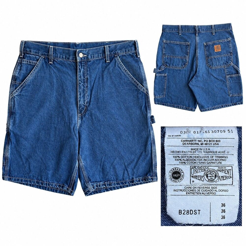 VTG Carhartt B28 DST Carpenter Denim Shorts Men's 36 Blue Cotton Made in USA 90s